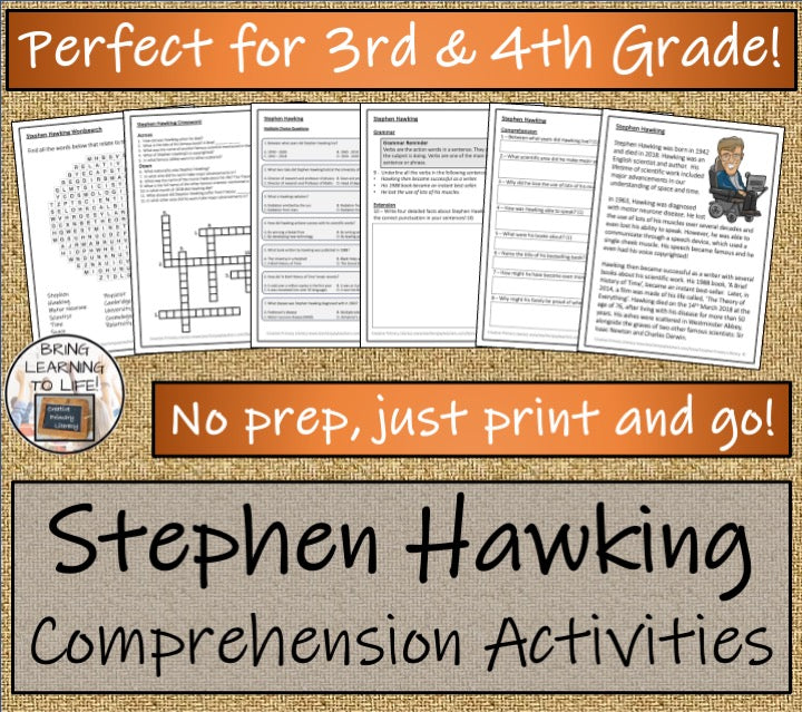 Stephen Hawking Close Reading Comprehension Activities | 3rd Grade & 4th Grade