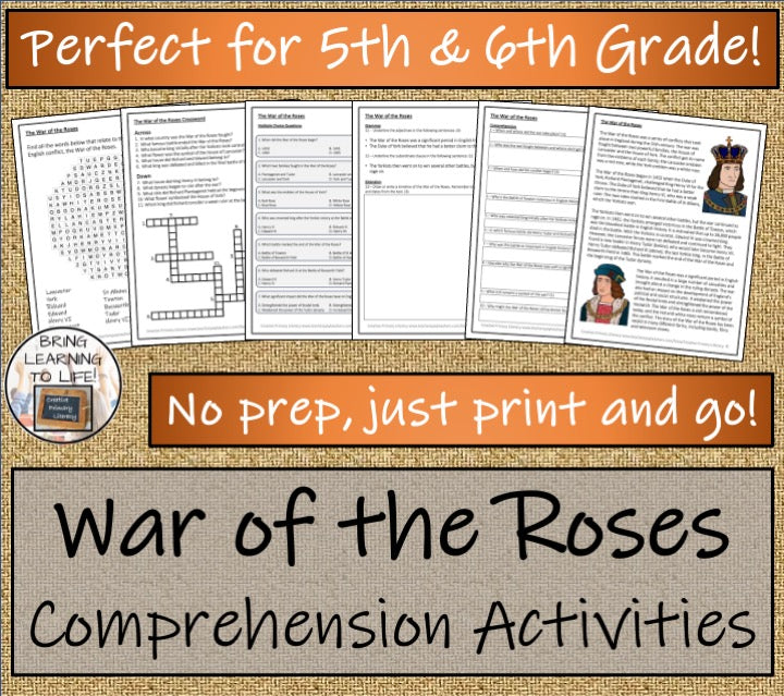 The War of the Roses Close Reading Activities | 5th Grade & 6th Grade