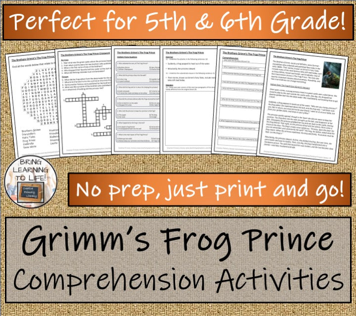 Brothers Grimm's The Frog Prince Reading Comprehension | 5th Grade & 6th Grade