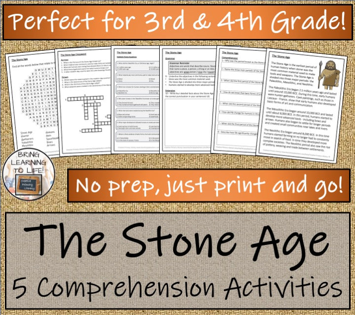 Stone Age Close Reading Comprehension Bundle | 3rd Grade & 4th Grade