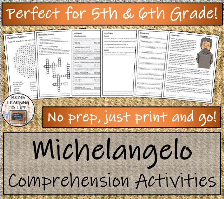 Michelangelo Close Reading Comprehension Activities | 5th Grade & 6th Grade