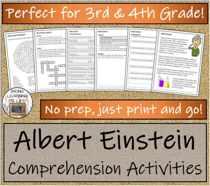 Albert Einstein Close Reading & Biography Bundle 3rd Grade & 4th Grade