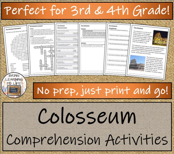 The Colosseum Close Reading Comprehension Activities | 3rd Grade & 4th Grade