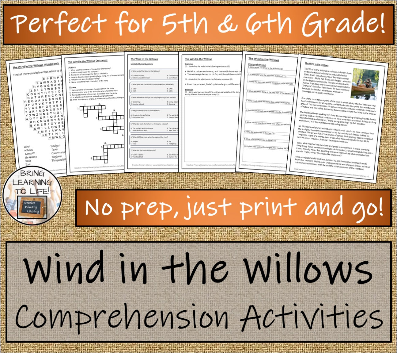 The Wind in the Willows Fiction Reading Comprehension | 5th Grade & 6th Grade