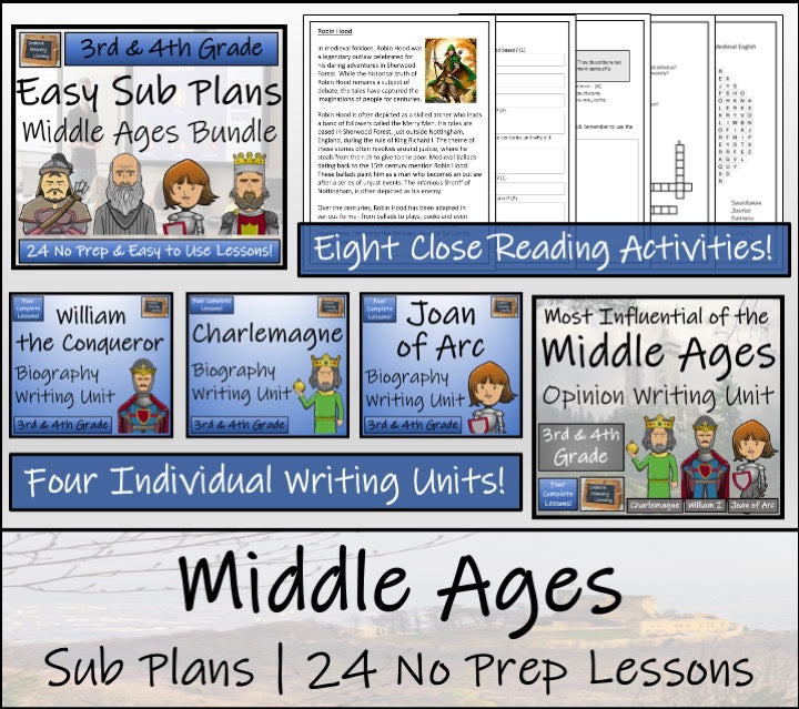 Emergency Sub Plans | Middle Ages Bundle | 3rd Grade & 4th Grade