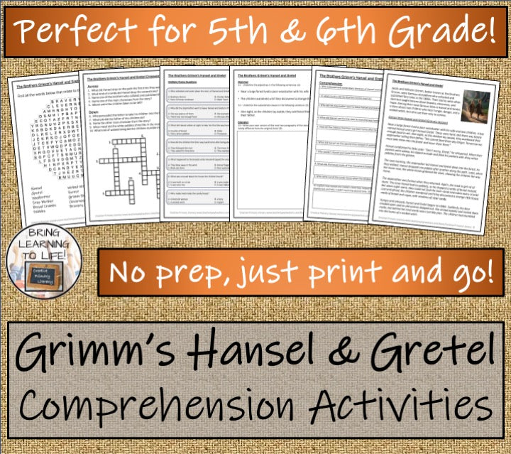 Brothers Grimm's Hansel and Gretel Reading Comprehension | 5th Grade & 6th Grade