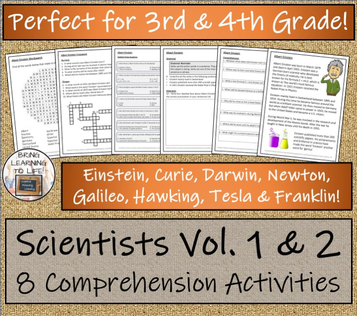 Famous Scientists 1 & 2 Close Reading Comprehension Bundles | 3rd & 4th Grade