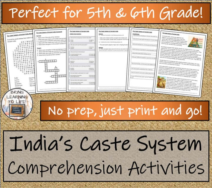 Caste System of Ancient India Reading Comprehension Activities | 5th-6th Grade resources for students and teachers.