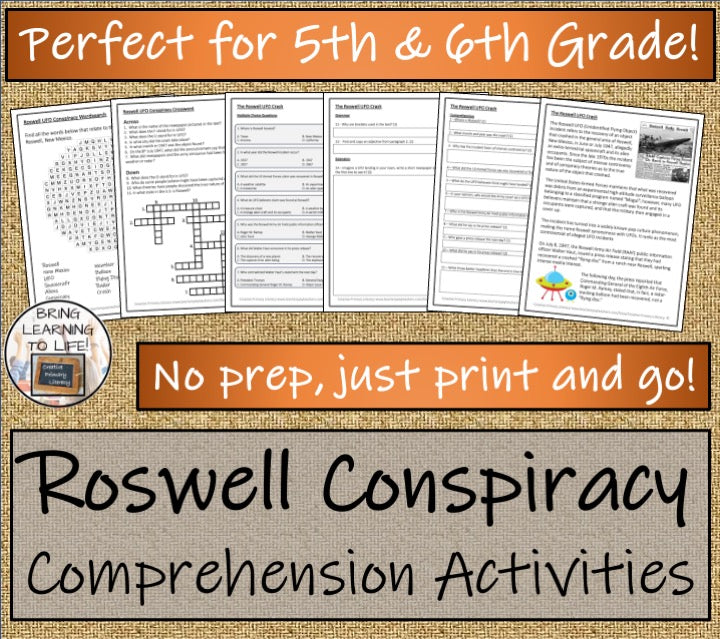 Roswell UFO Conspiracy Close Reading Comprehension Activity | 5th & 6th Grade