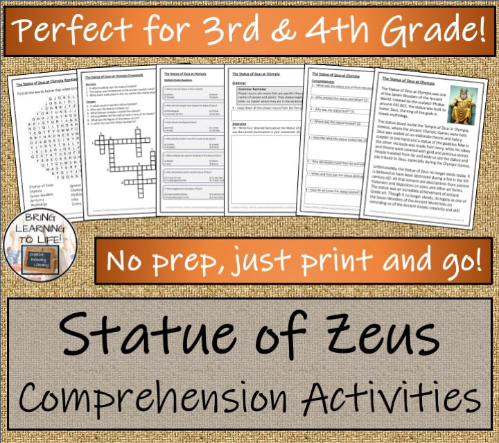 Statue of Zeus in Olympia Close Reading Activities | 3rd Grade & 4th Grade