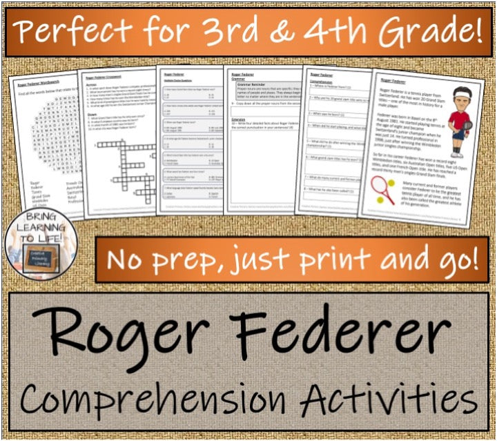 Roger Federer Close Reading & Biography Bundle | 3rd Grade & 4th Grade