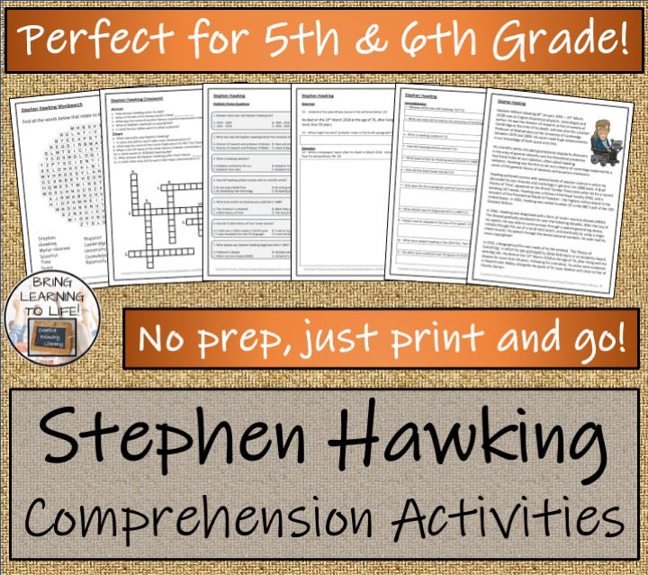 Stephen Hawking Close Reading Comprehension Activities | 5th Grade & 6th Grade