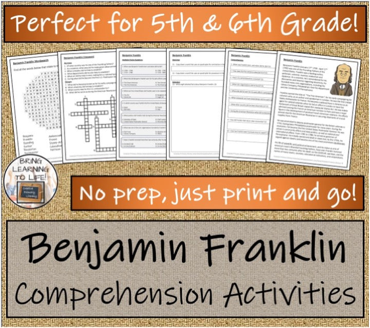 Benjamin Franklin Close Reading & Biography Bundle | 5th Grade & 6th Grade