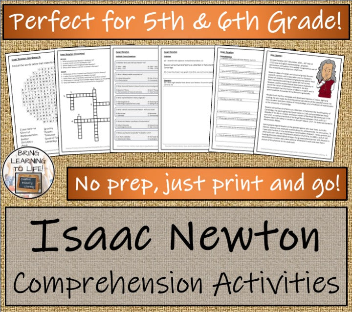 Sir Isaac Newton Close Reading Comprehension Activities | 5th Grade & 6th Grade