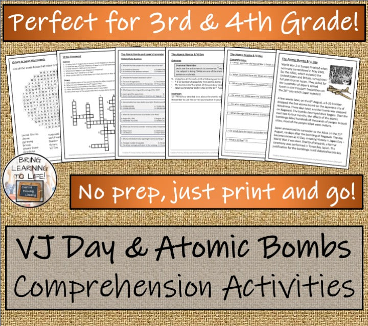 Atomic Bombs & VJ Day Close Reading Comprehension | 3rd Grade & 4th Grade