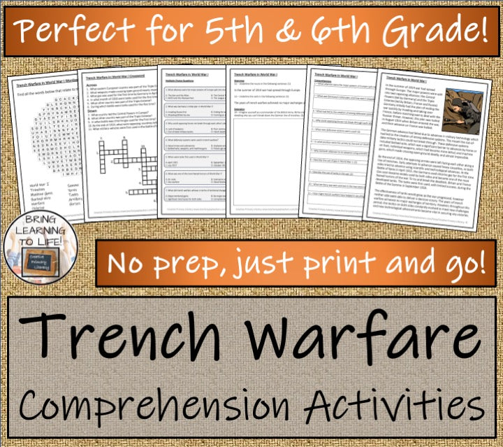 Trench Warfare in World War I Close Reading Comprehension | 5th & 6th Grade