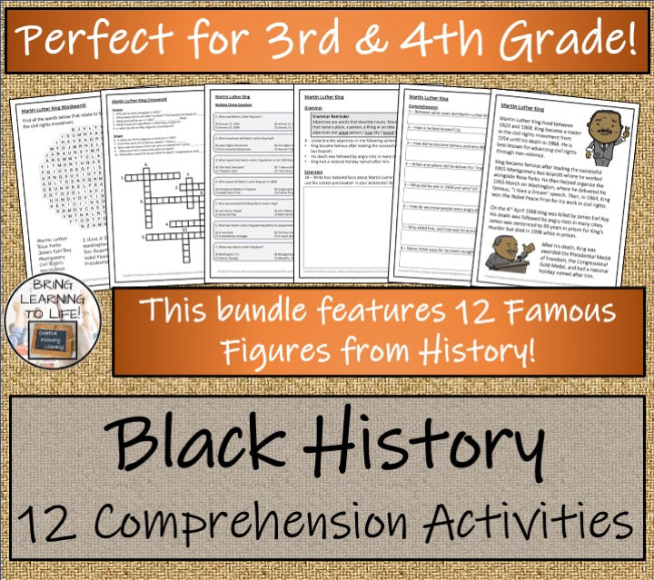 Black History Volumes 1 & 2 Close Reading Comprehension Bundles 3rd & 4th Grade