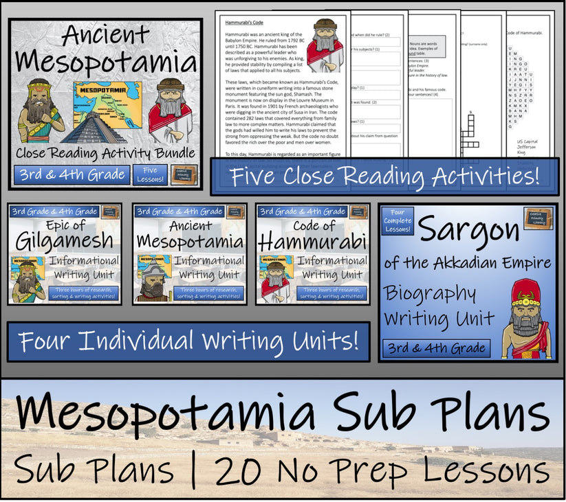 Emergency Sub Plans | Ancient Mesopotamia Bundle | 3rd Grade & 4th Gra ...