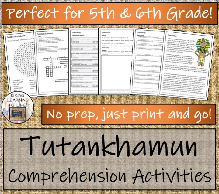 Tutankhamun Close Reading Comprehension Activities | 5th Grade & 6th Grade