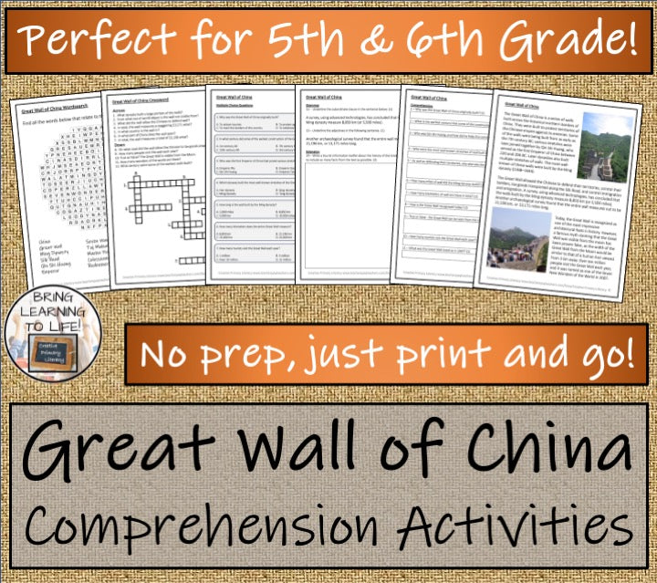 Great Wall of China Close Reading Comprehension Activities | 5th Grade & 6th Grade