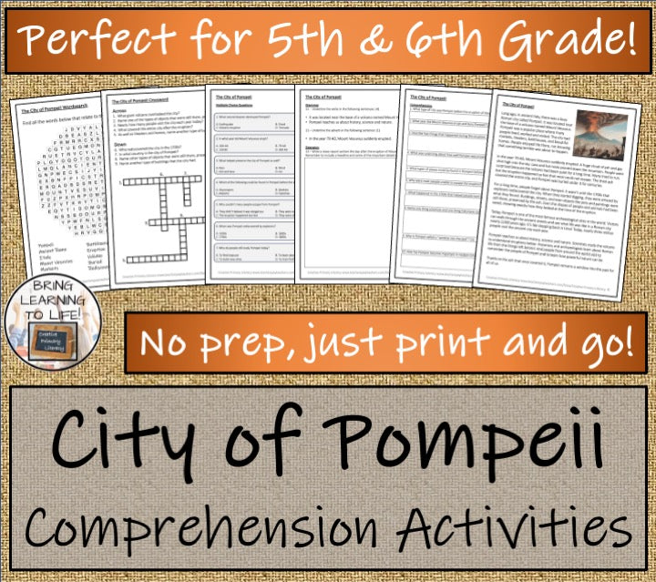 Pompeii Close Reading Comprehension Activities | 5th Grade & 6th Grade
