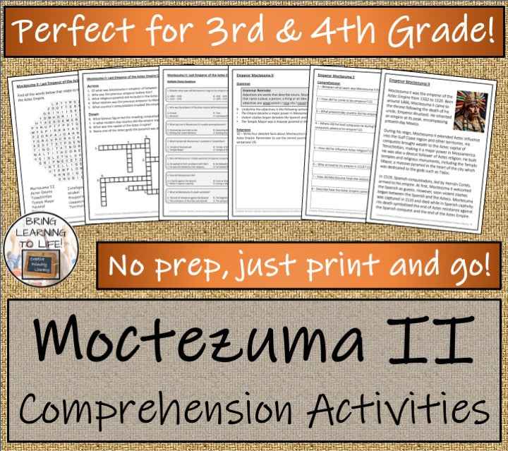 Moctezuma II Close Reading Comprehension Activities | 3rd Grade & 4th Grade