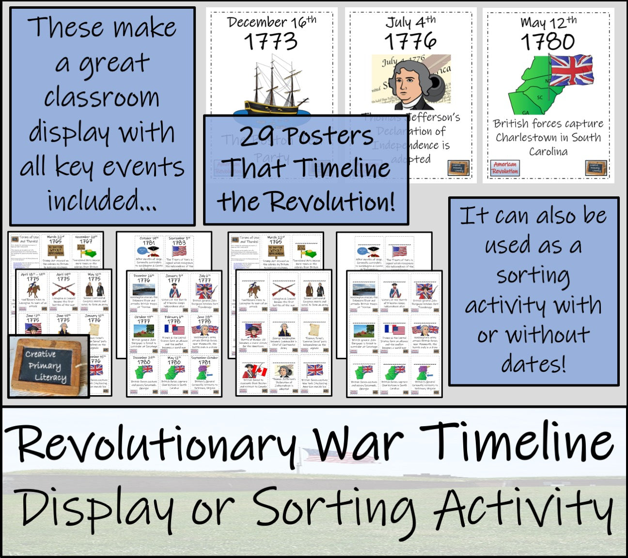 American Revolutionary War Timeline Display Research and Sorting Activity