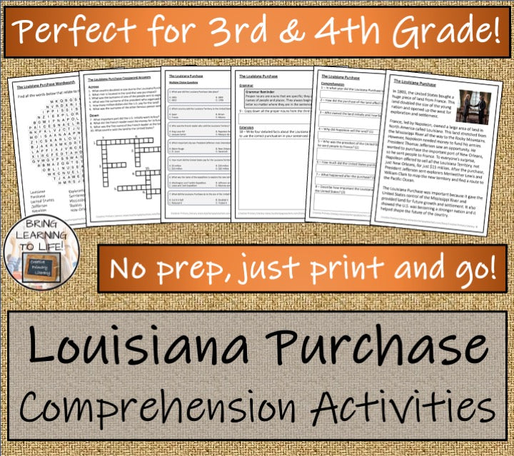 Louisiana Purchase Close Reading Comprehension Activities | 3rd & 4th Grade
