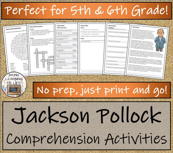 Jackson Pollock Close Reading Comprehension Activities | 5th Grade & 6th Grade