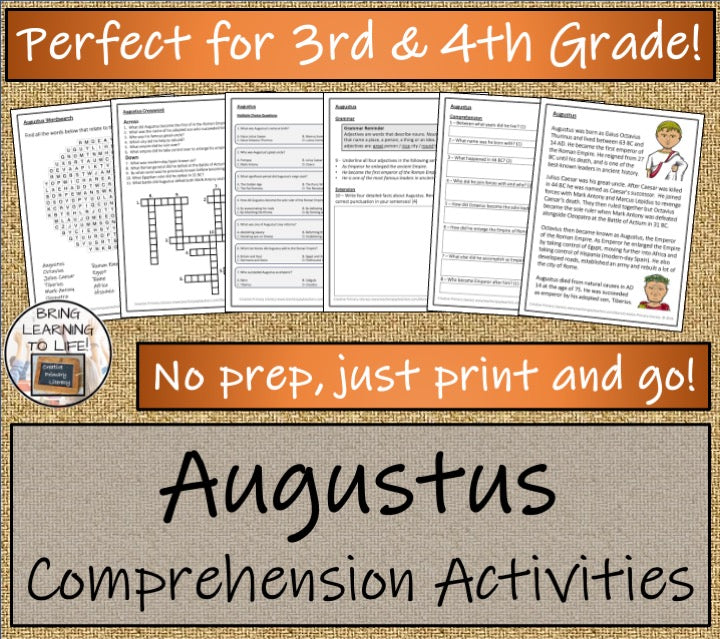 Augustus Close Reading Comprehension Activities | 3rd Grade & 4th Grade