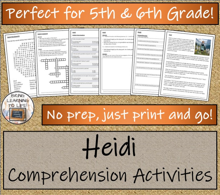 Heidi Fiction Close Reading Comprehension | 5th Grade & 6th Grade