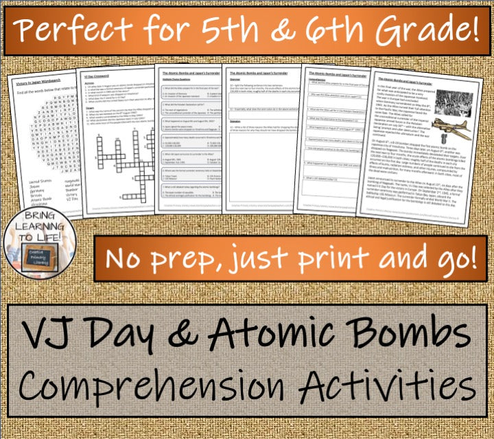 Atomic Bombs & VJ Day Close Reading Comprehension | 5th Grade & 6th Grade