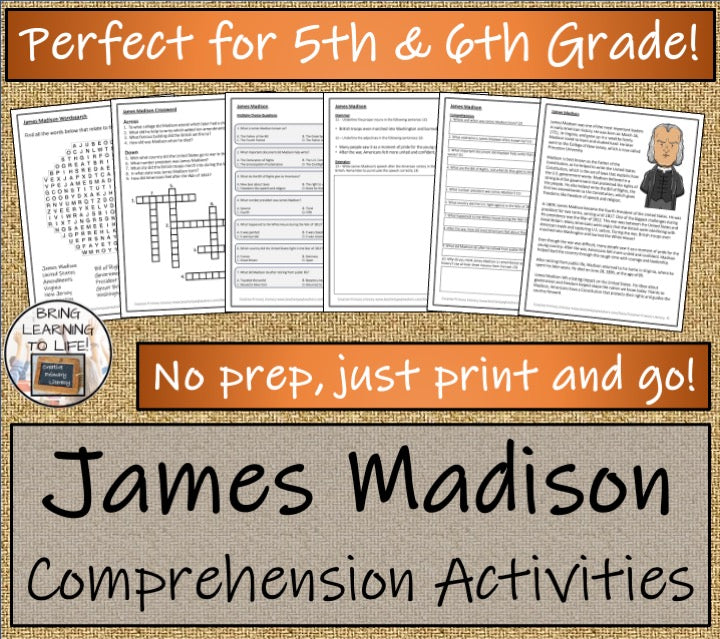 James Madison Close Reading Comprehension Activities | 5th Grade & 6th Grade