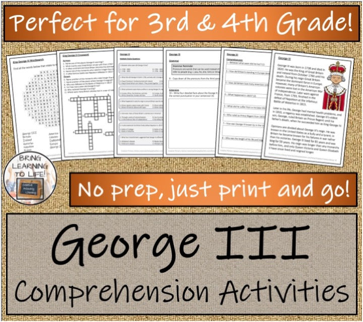 King George III Close Reading & Biography Bundle | 3rd Grade & 4th Grade