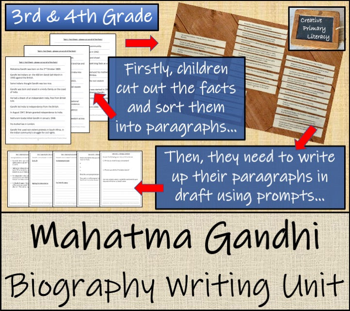 Mahatma Gandhi Biography Writing Unit | 3rd Grade & 4th Grade