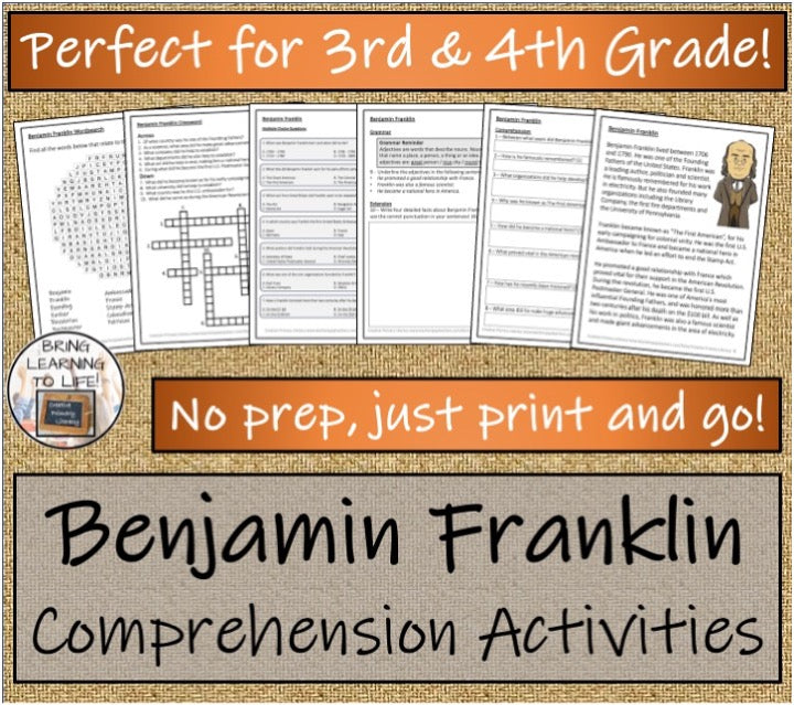 Benjamin Franklin Close Reading & Biography Bundle | 3rd Grade & 4th Grade