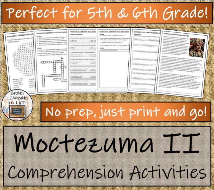 Moctezuma II Close Reading Comprehension Activities | 5th Grade & 6th Grade