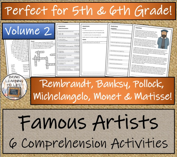 Famous Artists Volume 2 Close Reading Comprehension Bundle | 5th & 6th Grade