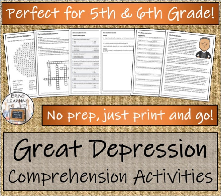 Great Depression Close Reading & Informational Writing Bundle | 5th & 6th Grade