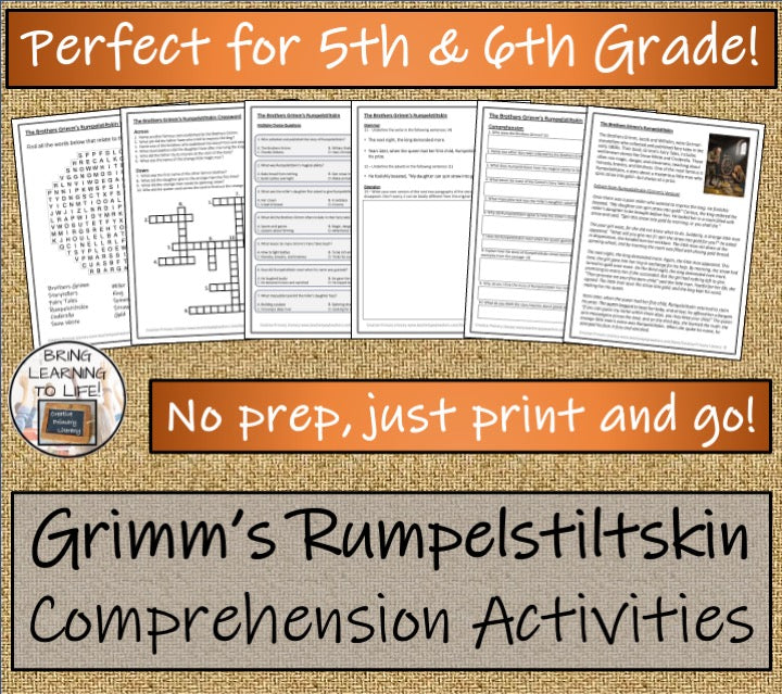Brothers Grimm's Rumpelstiltskin Reading Comprehension | 5th Grade & 6th Grade