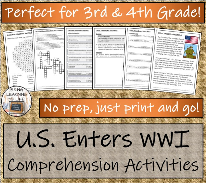 United States Enters World War I Close Reading Comprehension | 3rd & 4th Grade