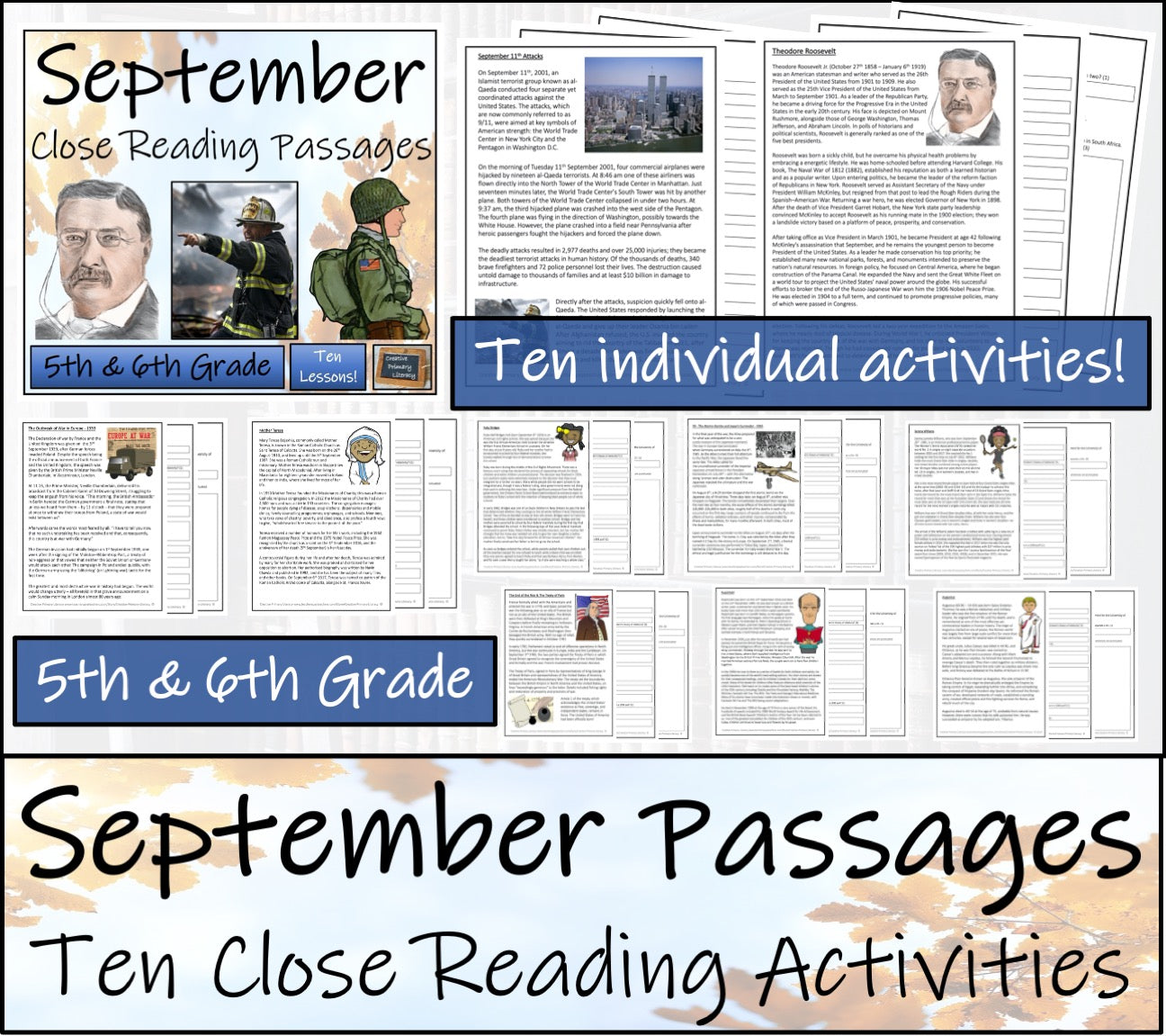 September Close Reading Comprehension Passages | 5th Grade & 6th Grade