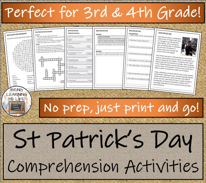 Saint Patrick's Day Close Reading Comprehension Activities | 3rd Grade & 4th Grade