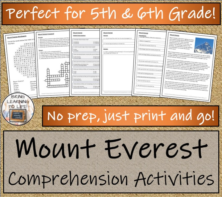 Mount Everest Close Reading Comprehension Activities | 5th Grade & 6th Grade