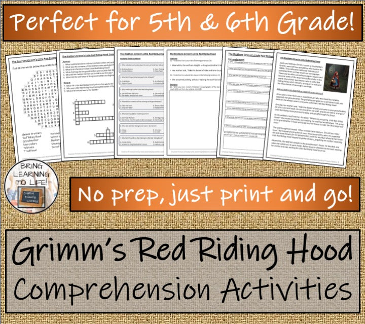 Brothers Grimm's Little Red Riding Hood Reading Comprehension | 5th & 6th Grade