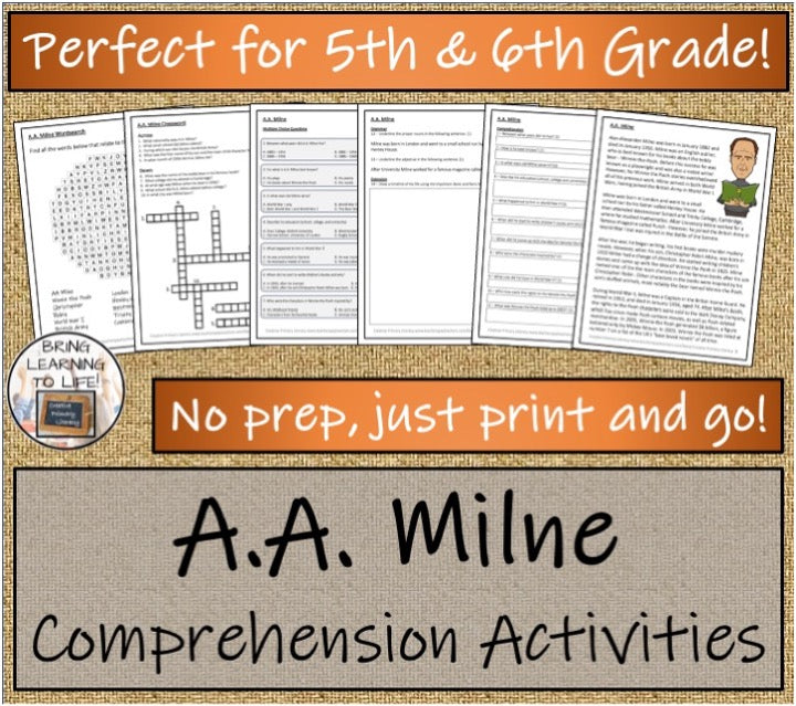 A.A. Milne Close Reading & Biography Bundle | 5th Grade & 6th Grade