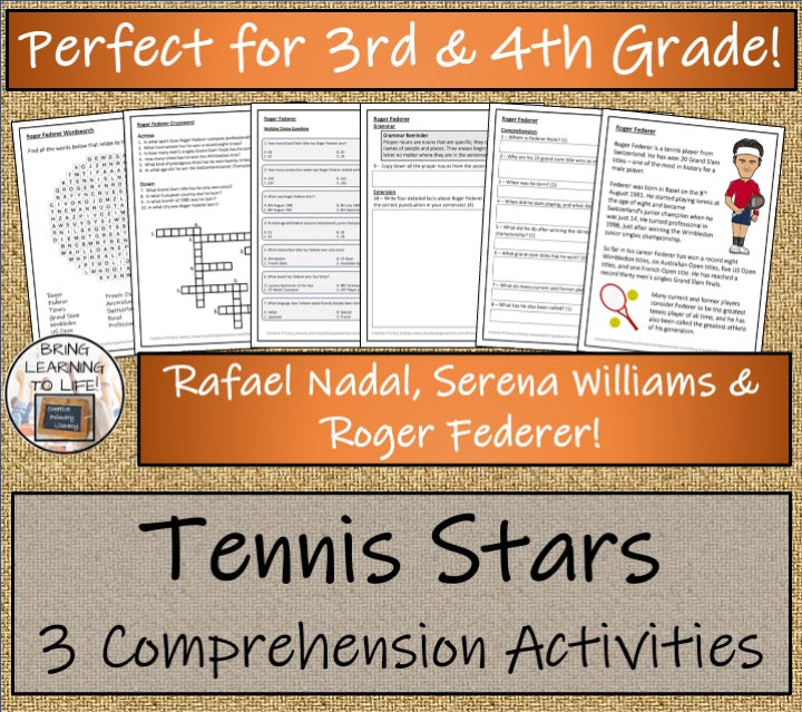 Greatest Tennis Players Close Reading Comprehension Bundle | 3rd & 4th Grade