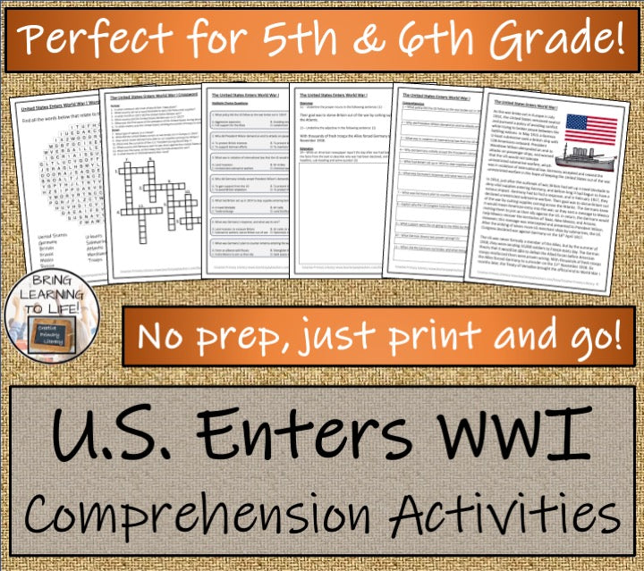 United States Enters World War I Close Reading Comprehension | 5th & 6th Grade