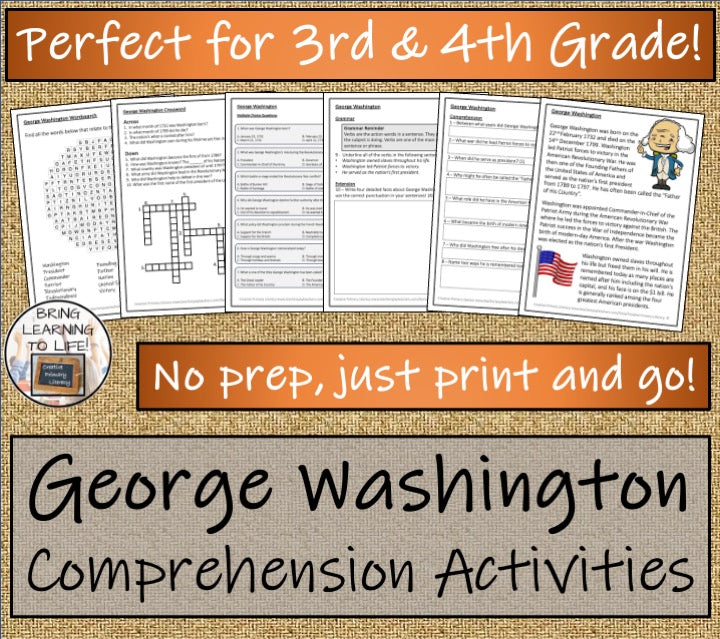 George Washington Close Reading Comprehension Activities | 3rd Grade & 4th Grade