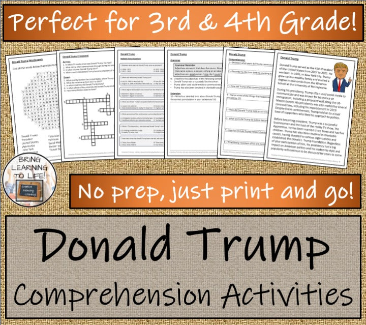 Donald Trump Close Reading Comprehension Activities | 3rd Grade & 4th Grade